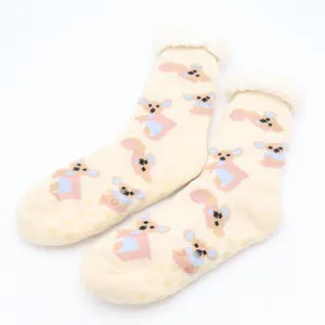 Cream Mouse Print Sherpa Lined Slipper Socks Non-Slip Gripper One Size thumbnail 2
