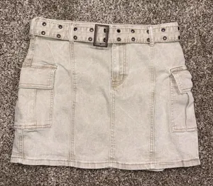 Sincerely Jules Tan Cargo Denim Skirt Women's Size 9/28 Utility Mini Skirt thumbnail 1