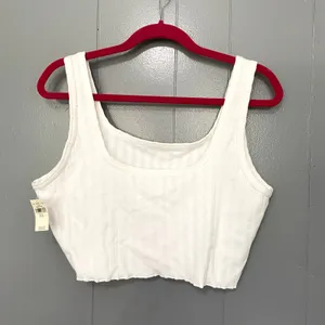 NEW Aerie Offline White Ribbed OG Groove Lettuce Hem Crop Top XL thumbnail 3