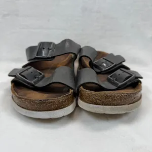Birkenstock Arizona Leather Sandals Gray Two‎ Strap Slides EU 38N US 7 READ thumbnail 2