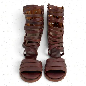 Freebird by Steven Makala Cognac Stars Moons Tall Leather Heeled Sandal Size 10 thumbnail 7