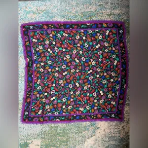 Vintage Caren Charles wool purple floral large square neck head scarf thumbnail 2