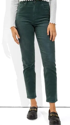 American Eagle Mom Straight Corduroy Pants Size 4 Teal Green 90s Retro Indie thumbnail 1