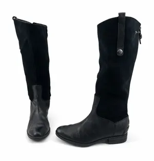 Sam Edelman‎ Black Leather Suede Knee High Boots Size 8M Side Zip thumbnail 1
