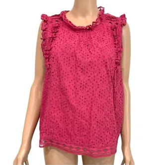 Anthropologie Maeve 14 Tilly eyelet cotton embroidered ruffle lined top TB 3560 thumbnail 1