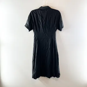 Halston Linen Blend Short Sleeve Midi Shirt Dress Black 4 thumbnail 4