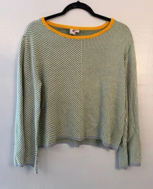 dolan Light Green Striped Long-Sleeve Knit Top with Yellow Trim size medium thumbnail 1