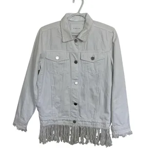 BLANKNYC White Fringe Denim Jacket S Western Rodeo Coastal Cowgirl Flap Pockets thumbnail 1
