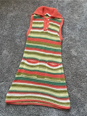 Zara Sleeveless Striped Knit Mini Dress in Coral, Green & Cream thumbnail 2