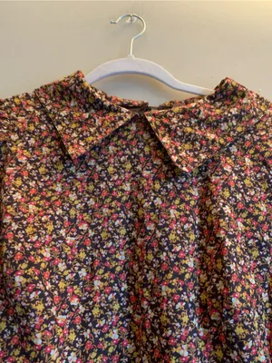 Free People Fall Dress Mini Long Puffed Sleeve 6 Women Peter Pan Collar Brown thumbnail 3