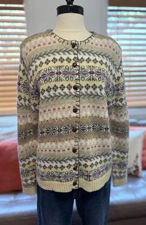 Vintage Fair Isle Cardigan Heirloom Collectibles Sweater Ramie Cotton Large thumbnail 1