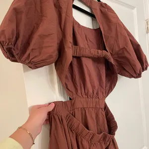 Abercrombie & Fitch Cut Out Puff Sleeve Midi Dress Brown Sz Medium thumbnail 7