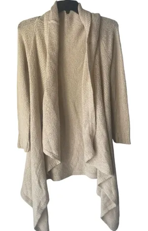Womens Cream‎ Waterfall Open Front Cardigan Textured Knit Drape Sweater Long Sl thumbnail 1