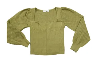 Petal and Pup Olive Green Bustier Knit Top Square Neck Puff Sleeve‎ Size 4 Small thumbnail 1