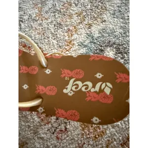 Reef Womens Size 10 Pineapple Print Flip‎ Flops Brown Pink Gold Metallic Straps thumbnail 5