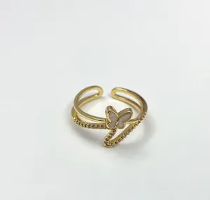 18K Gold Plated Adjustable Butterfly Open Ring for Women thumbnail 3
