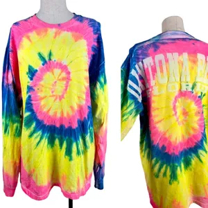 Vintage Tie Dye Daytona Beach Florida T-Shirt Large Long Sleeve Cotton 90s Retro thumbnail 3
