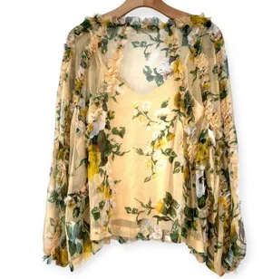Anthropologie O.P.T | L| Rhea Top Floral Long Sleeves Sheer Chiffon Blouse Ruff thumbnail 4