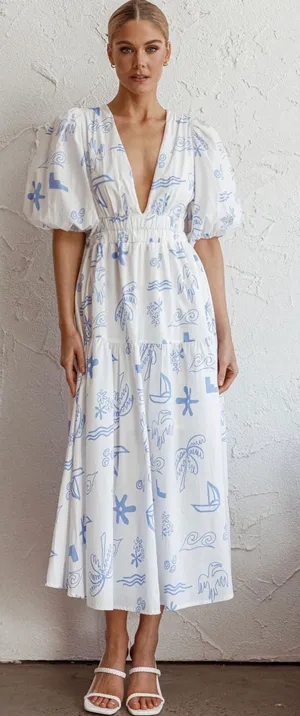 Selfie Leslie Nautical White And Blue Dress thumbnail 1