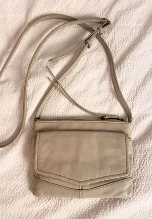 HOBO Leather Crossbody Bag in Light Gray thumbnail 1