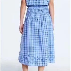 Free Assembly XL 16-18 Blue Plaid Smocked Waistband Embroidered Hem Cottagecore thumbnail 2