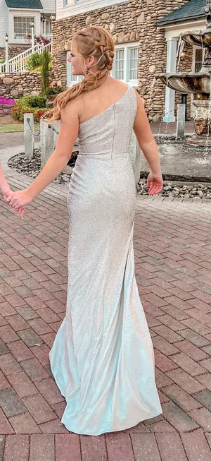 Sherri Hill Sparkly Silver Prom Dress thumbnail 2