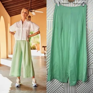 Hunter Bell Chase Culotte Wide Leg Pants in Mint Green Linen Size US 0‎ thumbnail 2