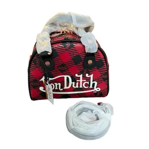 NWT! Von Dutch Red & Black Plaid Small Bowling Bag thumbnail 7