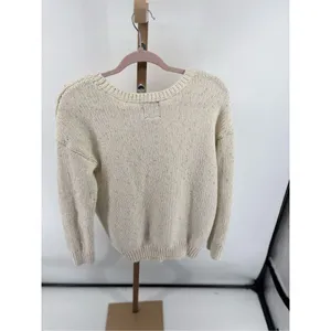 American Eagle Vintage Boyfriend Crewneck Sweater Size M Cream Metallic thumbnail 9