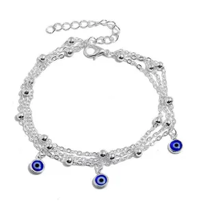 3chain anklet with blue evil eye charms. thumbnail 1