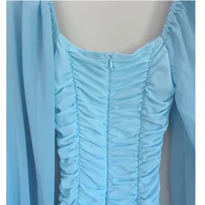 Hello Molly‎ Light Blue Ruched Mini Dress Square Neck Bishop Sleeve Size US 2 XS thumbnail 6