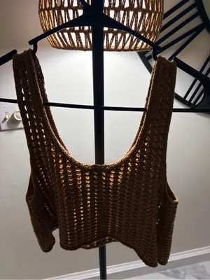 wild fable Brown Crochet Scoop Neck Crop Top thumbnail 6