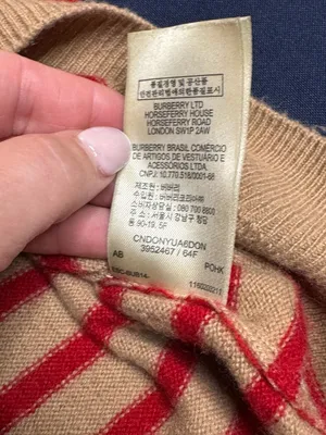 Burberry Brit 100% Cashmere Striped Sweater Red Beige Equestrian Logo M thumbnail 7