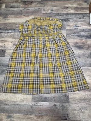 Maeve (Anthropologie)Yellow Plaid Strapless Sundress with Ruffle Front thumbnail 3