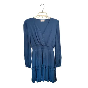 Altar’d State Blue‎ Mini Dress Medium Smocked Waist V-Neck Ruffle Tiered Boho thumbnail 2