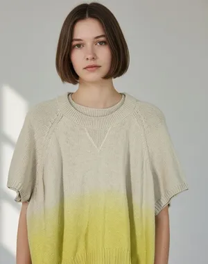 L Madewell Dip-Dye Raglan Sweater Tee Knit Top yellow short raglan sleeves thumbnail 1