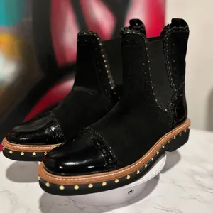 Free People Black Suede and Patent Leather Chelsea Boots thumbnail 1