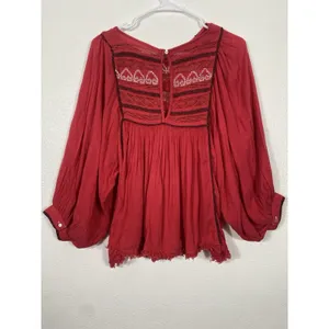 Free People Red Boho Embroidered Lace Peasant Top Women’s Size S/p thumbnail 9