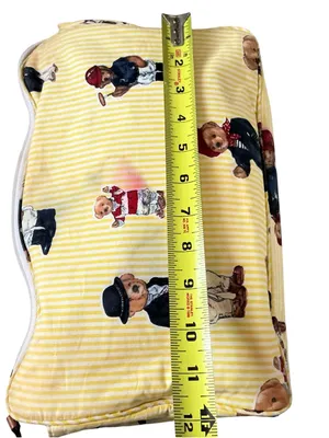 Vintage Ralph Lauren Polo Bear cosmetic travel bag yellow white pinstriped thumbnail 5