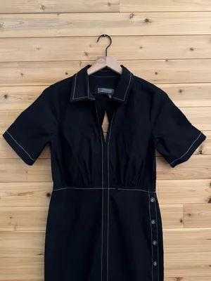 Anthropologie Size 2 Black Slim Midi Shirt Dress Business Casual Office Slit thumbnail 6