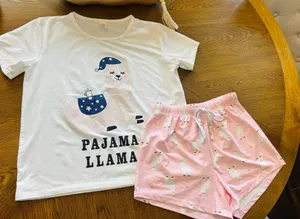 Women Short Sleeve Tee & Shorts Pajama Set Cute Alpaca Llama Sleepwear Small thumbnail 5