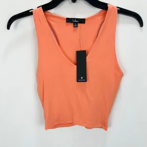 Lulus Feel Like Dancing Coral Orange Crop Top Minimalist Stretch Jersey XS NWT thumbnail 6