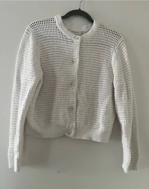 Banana Republic White Knit Button Up Cardigan XL 100% Cotton Coastal Beach thumbnail 1