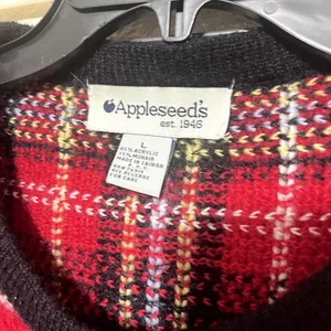 VTG Appleseeds Red Plaid Mohair Blend Cardigan Sweater Gold Button Jacket Large thumbnail 4