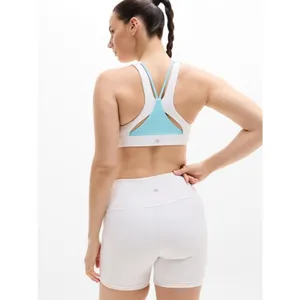 Athleta S Flex Spacer Tipped Sports Bra Bright White Aqua Blue Small Cup D-DD thumbnail 4