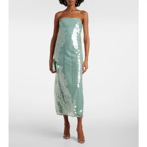 STAUD Seafoam Green Shimmering Sequined Strapless Casey Midi Gown size 2 thumbnail 6