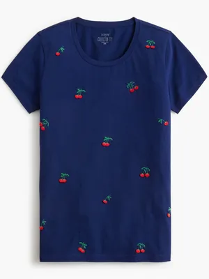 JCrew Factory Collectors Tee Navy Blue Embroidered Cherry Print Small thumbnail 1