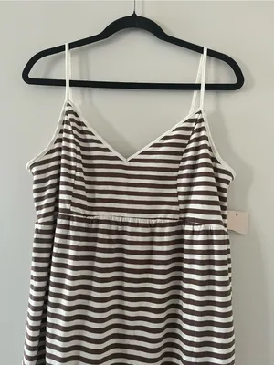 NWT SO Brown White Striped Maxi Dress Large Beach Coastal Resort Vacation thumbnail 2