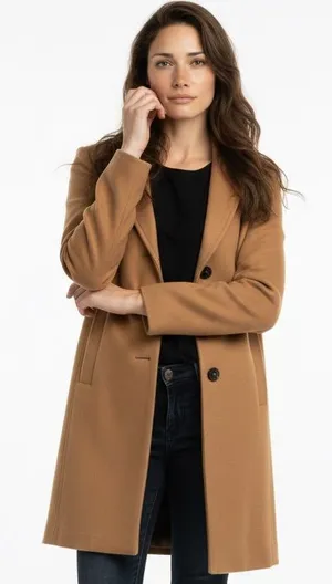 NWOT Zara tan long Tessuti wool made in Italy 2 button collared jacket coat sz S thumbnail 1