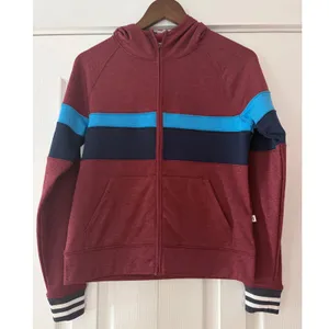 Cotopaxi Womens XS Full Zip Hoodie‎ Maroon Blue Stripe Grid Fleece Sweatshirt thumbnail 2